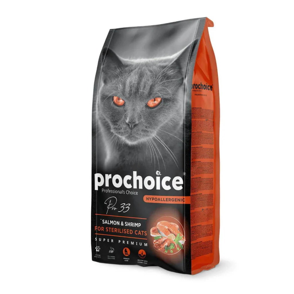 Prochoice Sterilised Adult Cat Food (PRO33) – Salmon & Shrimp (2kg)