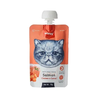 Wanpy Adult Cat Tasty Meat Paste – Salmon, Chicken & Carrot (90g)